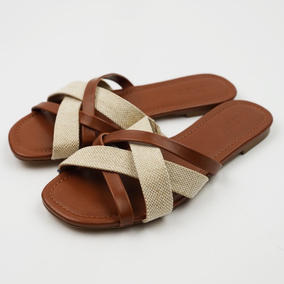 JCREW Size 7 Mixed Crisscross Slide Sandals in Tan $89 CG152 - Picture 4 of 5